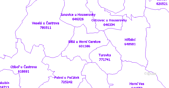Katastrální mapa Bělá u Horní Cerekve - přehledová mapa katastrálního území