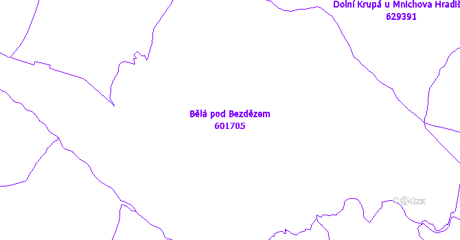 Katastrální mapa Bělá pod Bezdězem - přehledová mapa katastrálního území