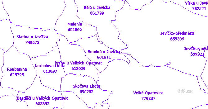 Katastrální mapa Smolná u Jevíčka - přehledová mapa katastrálního území