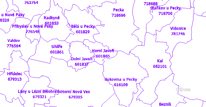 Katastrální mapa Horní Javoří - přehledová mapa katastrálního území
