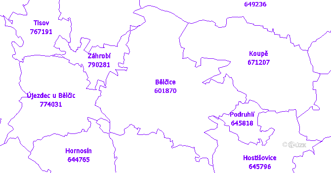 Katastrální mapa Bělčice - přehledová mapa katastrálního území