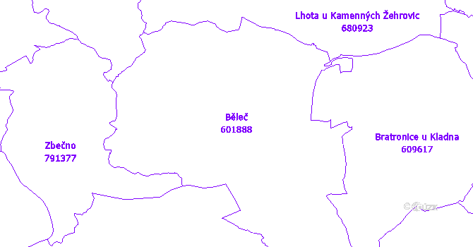 Katastrální mapa Běleč - přehledová mapa katastrálního území