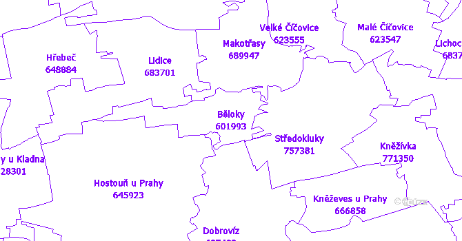 Katastrální mapa Běloky - přehledová mapa katastrálního území