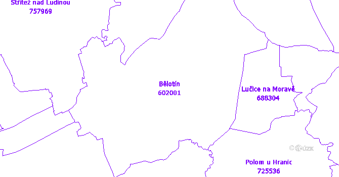Katastrální mapa Bělotín - přehledová mapa katastrálního území