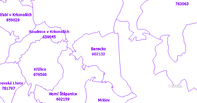 Katastrální mapa Benecko - přehledová mapa katastrálního území