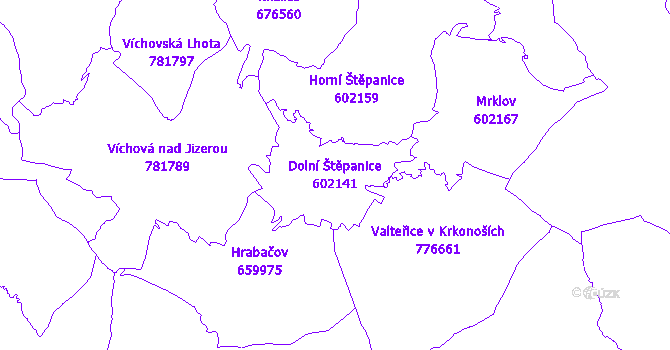 Katastrální mapa Dolní Štěpanice - přehledová mapa katastrálního území
