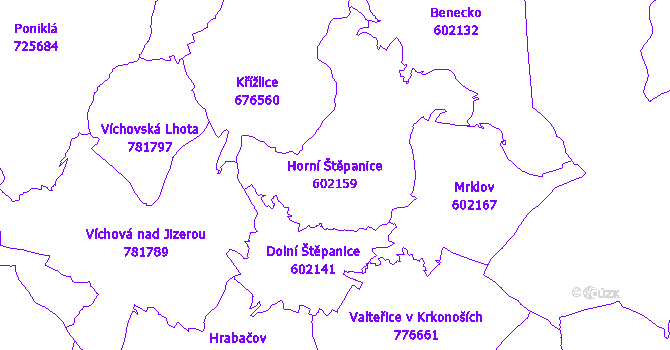 Katastrální mapa Horní Štěpanice - přehledová mapa katastrálního území