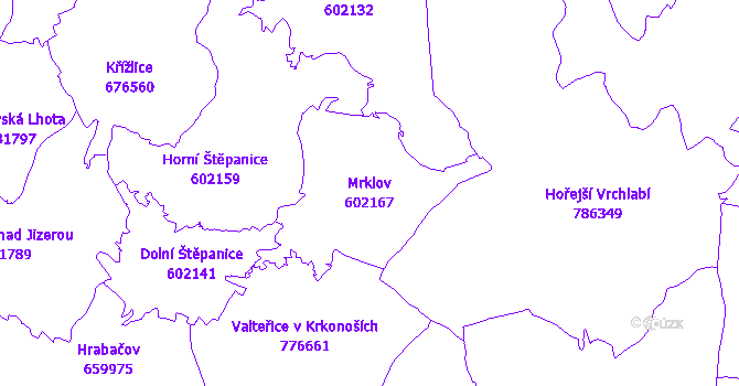 Katastrální mapa Mrklov - přehledová mapa katastrálního území