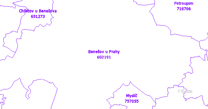 Katastrální mapa Benešov u Prahy - přehledová mapa katastrálního území