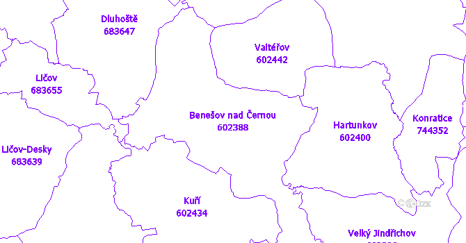 Katastrální mapa Benešov nad Černou - přehledová mapa katastrálního území