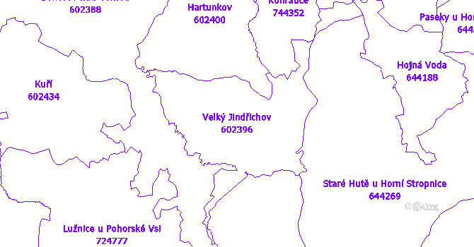 Katastrální mapa Velký Jindřichov - přehledová mapa katastrálního území
