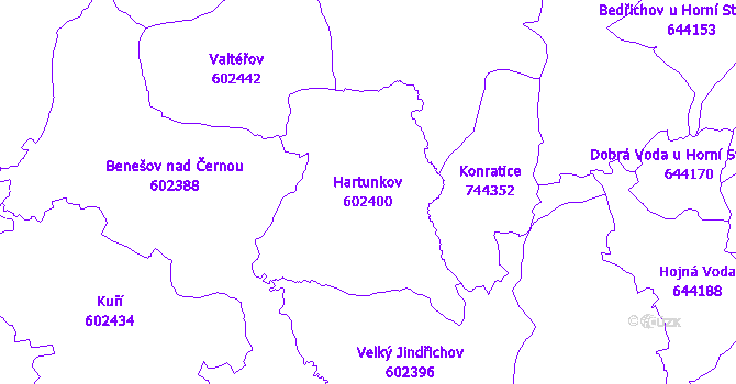 Katastrální mapa Hartunkov - přehledová mapa katastrálního území