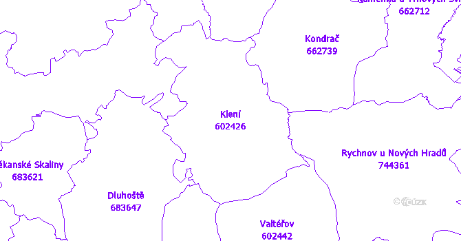 Katastrální mapa Klení - přehledová mapa katastrálního území