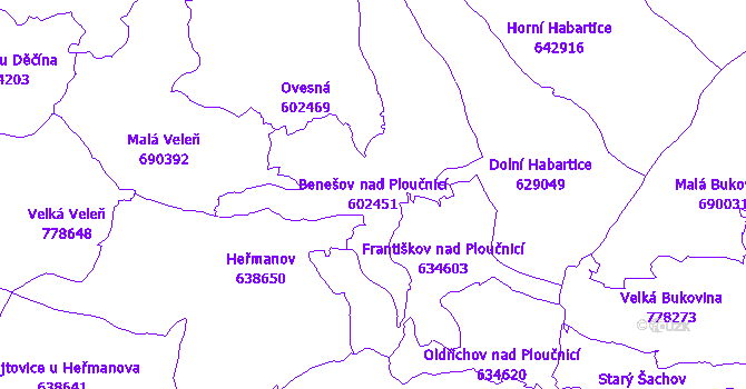 Katastrální mapa Benešov nad Ploučnicí - přehledová mapa katastrálního území