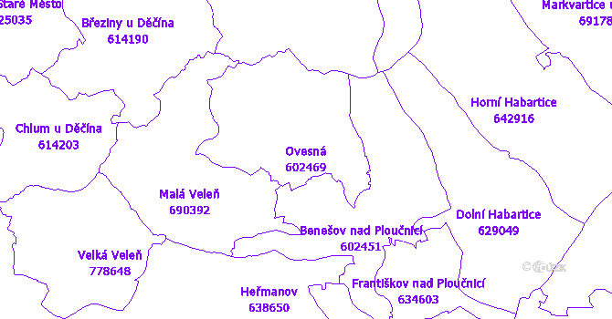 Katastrální mapa Ovesná - přehledová mapa katastrálního území