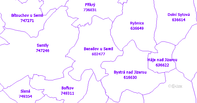 Katastrální mapa Benešov u Semil - přehledová mapa katastrálního území