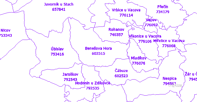 Katastrální mapa Benešova Hora - přehledová mapa katastrálního území