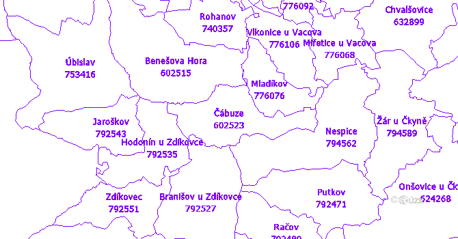 Katastrální mapa Čábuze