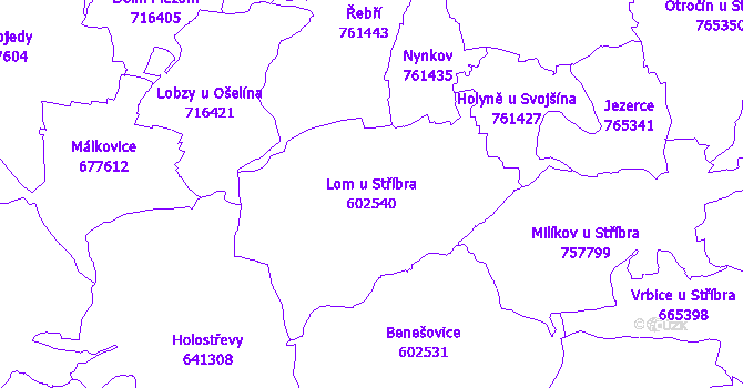 Katastrální mapa Lom u Stříbra - přehledová mapa katastrálního území