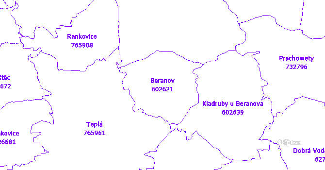 Katastrální mapa Beranov - přehledová mapa katastrálního území