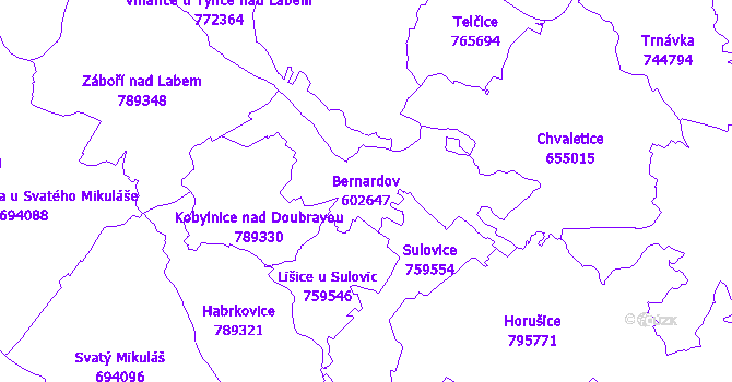 Katastrální mapa Bernardov - přehledová mapa katastrálního území
