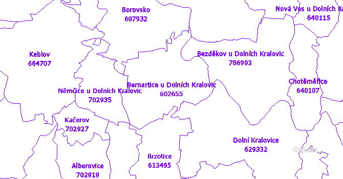 Katastrální mapa Bernartice u Dolních Kralovic