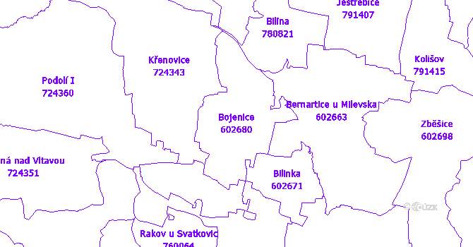 Katastrální mapa Bojenice - přehledová mapa katastrálního území