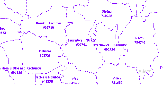 Katastrální mapa Bernartice u Stráže - přehledová mapa katastrálního území