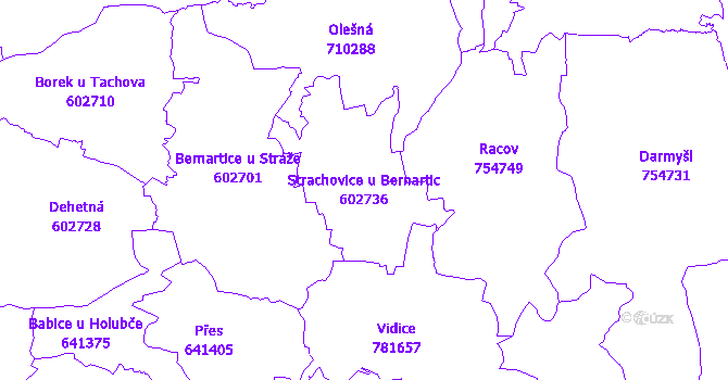 Katastrální mapa Strachovice u Bernartic - přehledová mapa katastrálního území