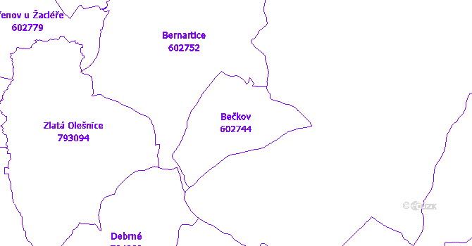 Katastrální mapa Bečkov - přehledová mapa katastrálního území