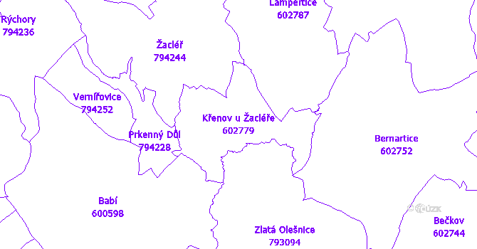 Katastrální mapa Křenov u Žacléře - přehledová mapa katastrálního území