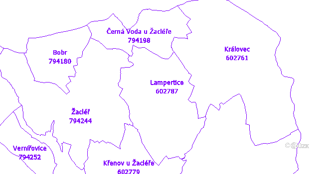 Katastrální mapa Lampertice - přehledová mapa katastrálního území