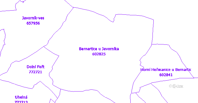 Katastrální mapa Bernartice u Javorníka - přehledová mapa katastrálního území