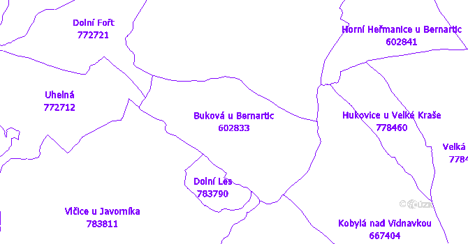 Katastrální mapa Buková u Bernartic - přehledová mapa katastrálního území