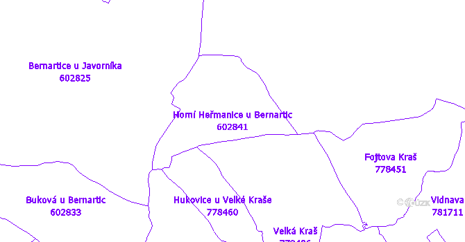 Katastrální mapa Horní Heřmanice u Bernartic - přehledová mapa katastrálního území