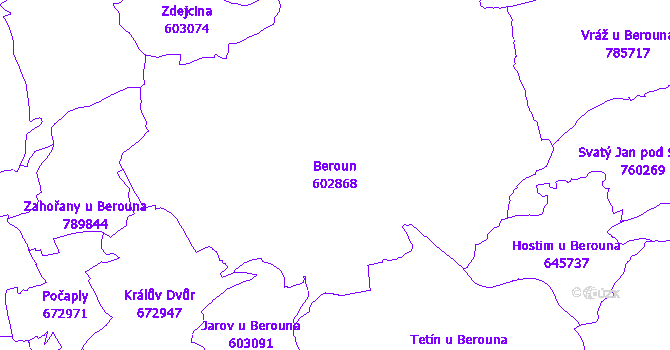 Katastrální mapa Beroun - přehledová mapa katastrálního území