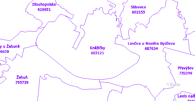 Katastrální mapa Kněžičky - přehledová mapa katastrálního území