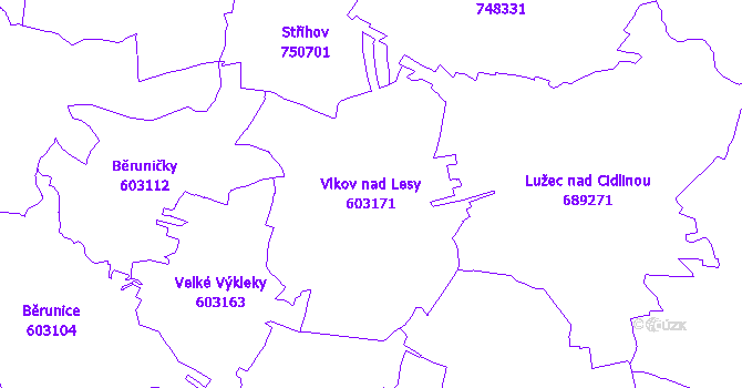 Katastrální mapa Vlkov nad Lesy - přehledová mapa katastrálního území