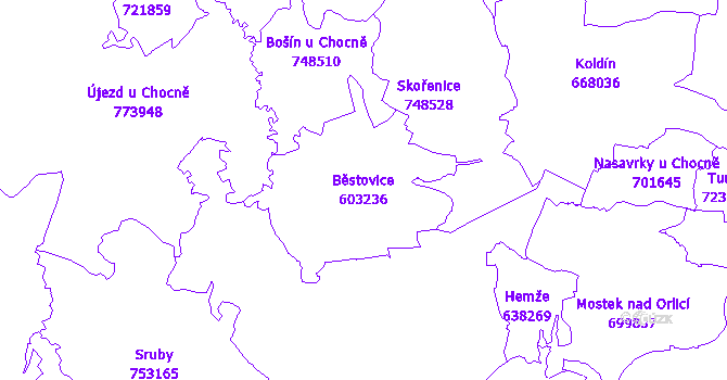 Katastrální mapa Běstovice