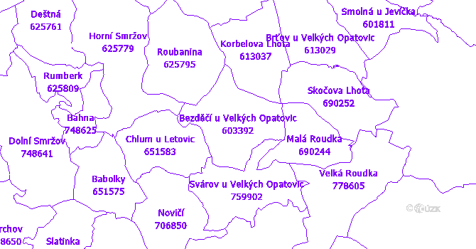 Katastrální mapa Bezděčí u Velkých Opatovic - přehledová mapa katastrálního území