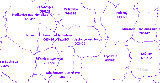 Katastrální mapa Bezděčín u Jablonce nad Nisou