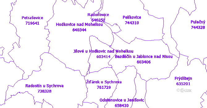 Katastrální mapa Jílové u Hodkovic nad Mohelkou - přehledová mapa katastrálního území