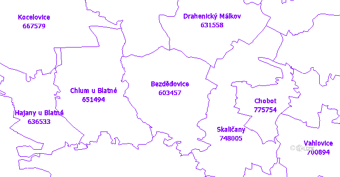 Katastrální mapa Bezdědovice - přehledová mapa katastrálního území