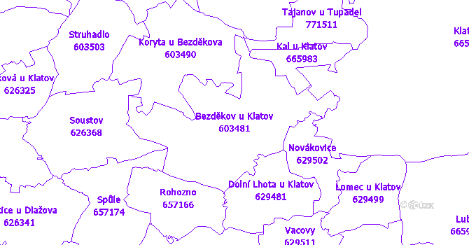 Katastrální mapa Bezděkov u Klatov - přehledová mapa katastrálního území