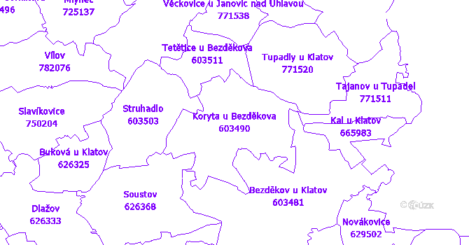 Katastrální mapa Koryta u Bezděkova - přehledová mapa katastrálního území