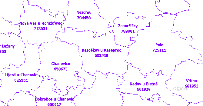 Katastrální mapa Bezděkov u Kasejovic - přehledová mapa katastrálního území