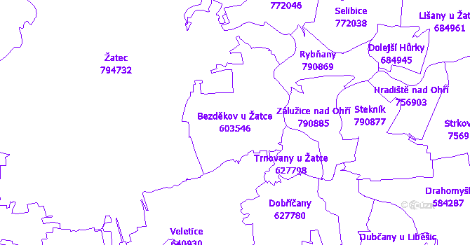 Katastrální mapa Bezděkov u Žatce - přehledová mapa katastrálního území