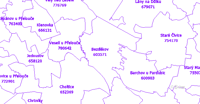 Katastrální mapa Bezděkov - přehledová mapa katastrálního území