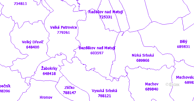 Katastrální mapa Bezděkov nad Metují - přehledová mapa katastrálního území