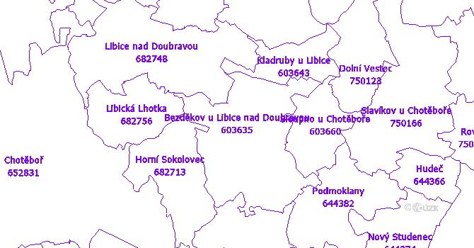 Katastrální mapa Bezděkov u Libice nad Doubravou - přehledová mapa katastrálního území